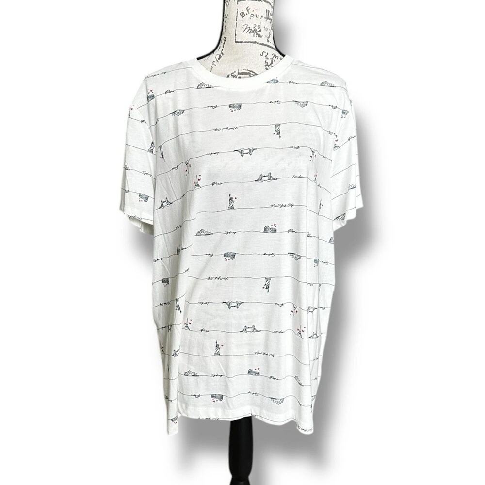 NWOT Primark Cares 100% Cotton Crewneck T-shirt Micro Landmarks T-shirt 2XL - Picture 2 of 7